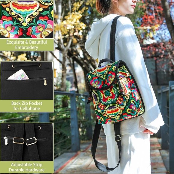 Embroidered Women Backpack Ethnic Travel Bag Shoulder Purse Small Capacity main image 6